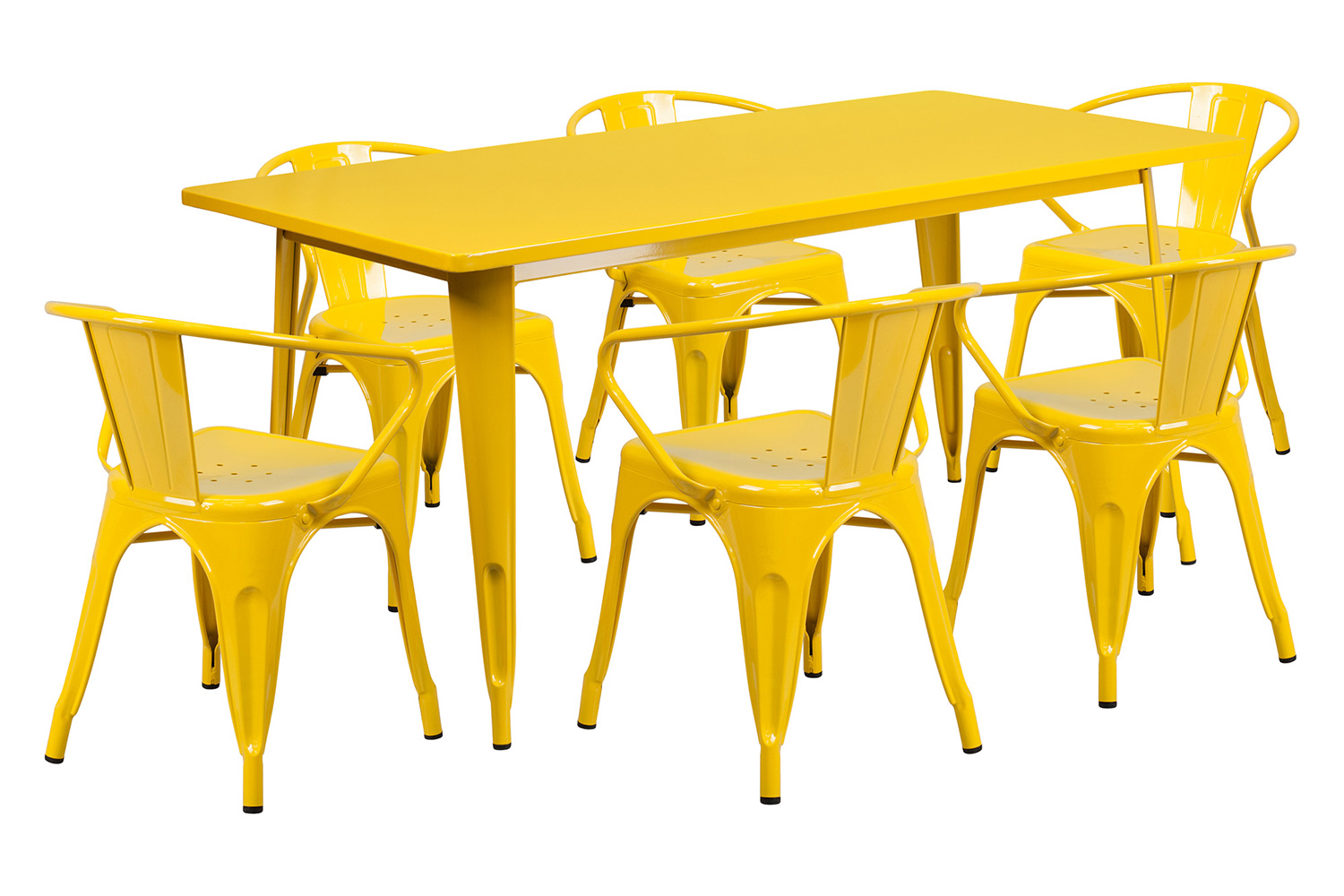 BLNK Oakley Commercial Rectangular Metal Indoor-Outdoor Table Set with 6 Arm Chairs - Yellow