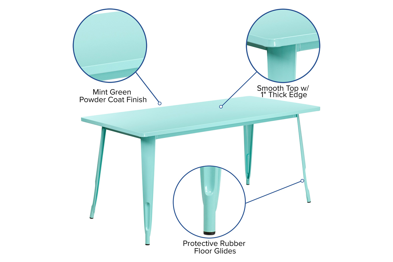 BLNK Charis Commercial Rectangular Metal Indoor-Outdoor Table - Mint Green