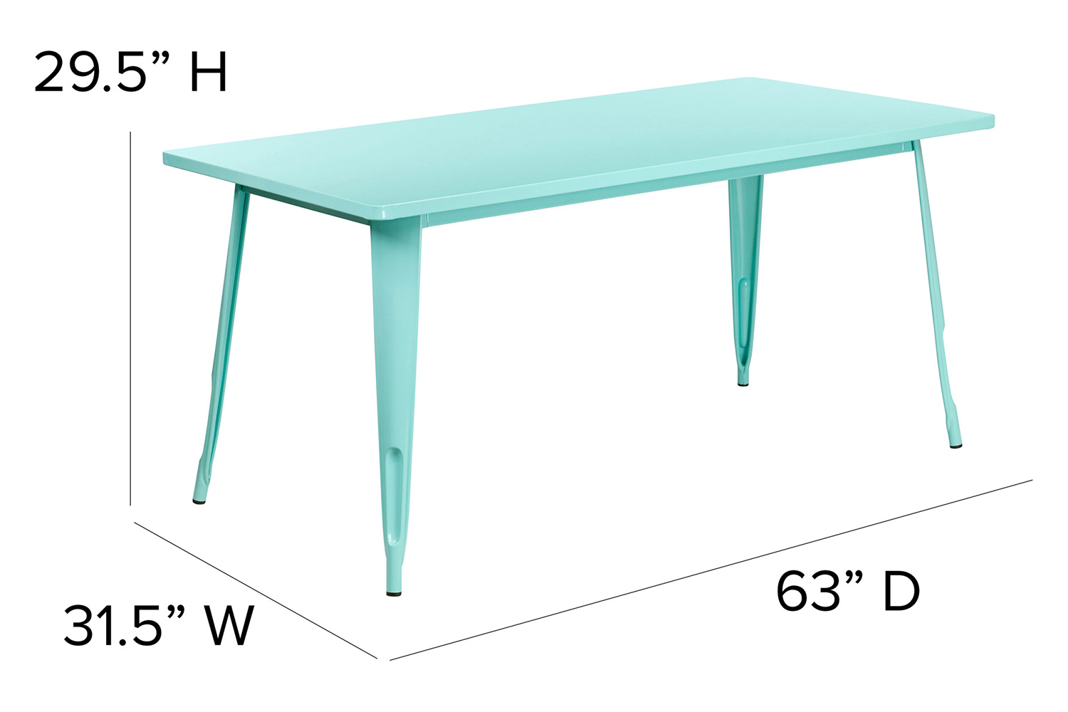 BLNK Charis Commercial Rectangular Metal Indoor-Outdoor Table - Mint Green