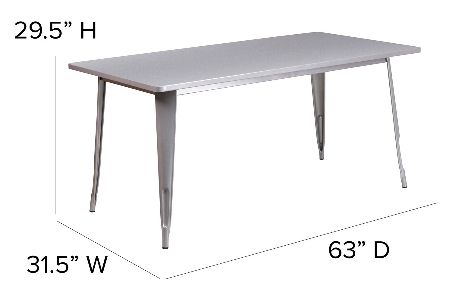 BLNK Charis Commercial Rectangular Metal Indoor-Outdoor Table - Silver