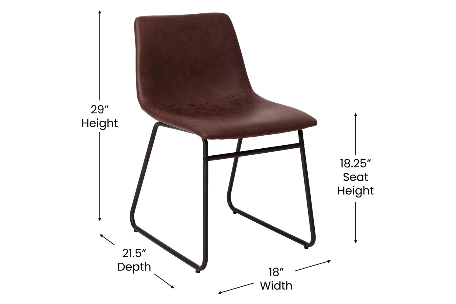 BLNK Butler LeatherSoft Table Height Dining Chair, Mid-Back Sled Base with Black Frame Set of 2 - Dark Brown