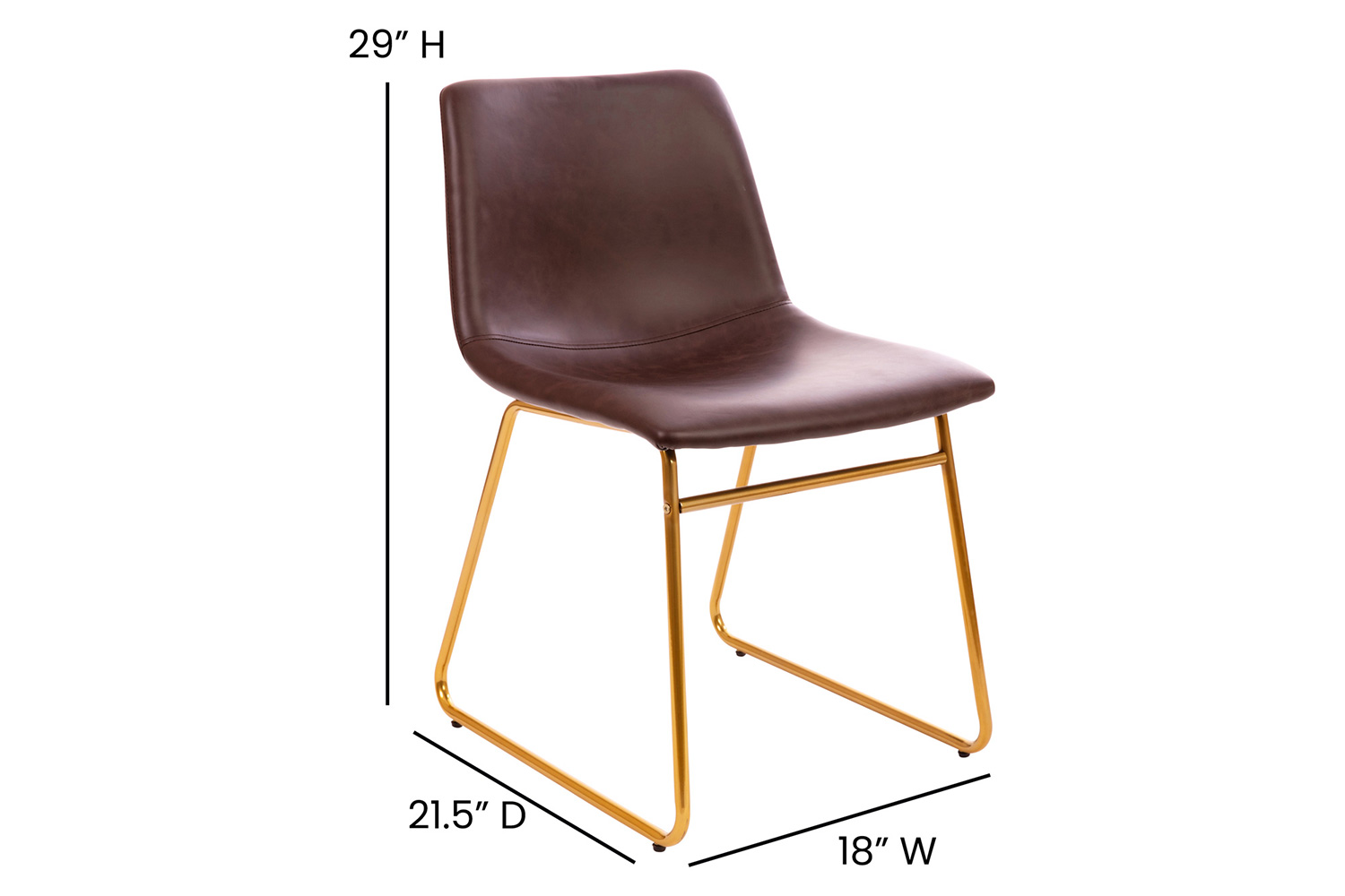 BLNK Butler LeatherSoft Table Height Dining Chair, Mid-Back Sled Base with Gold Frame Set of 2 - Dark Brown