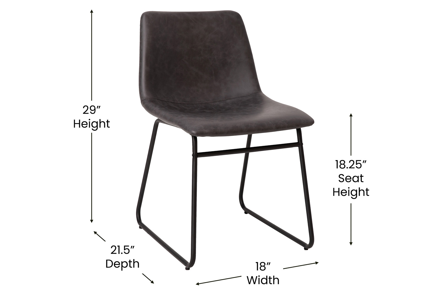 BLNK Butler LeatherSoft Table Height Dining Chair, Mid-Back Sled Base with Black Frame Set of 2 - Dark Gray