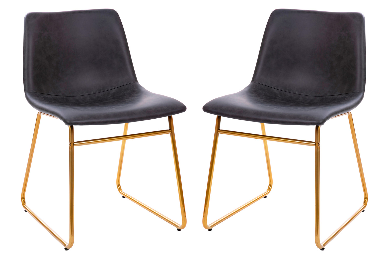 BLNK Butler LeatherSoft Table Height Dining Chair, Mid-Back Sled Base with Gold Frame Set of 2 - Dark Gray