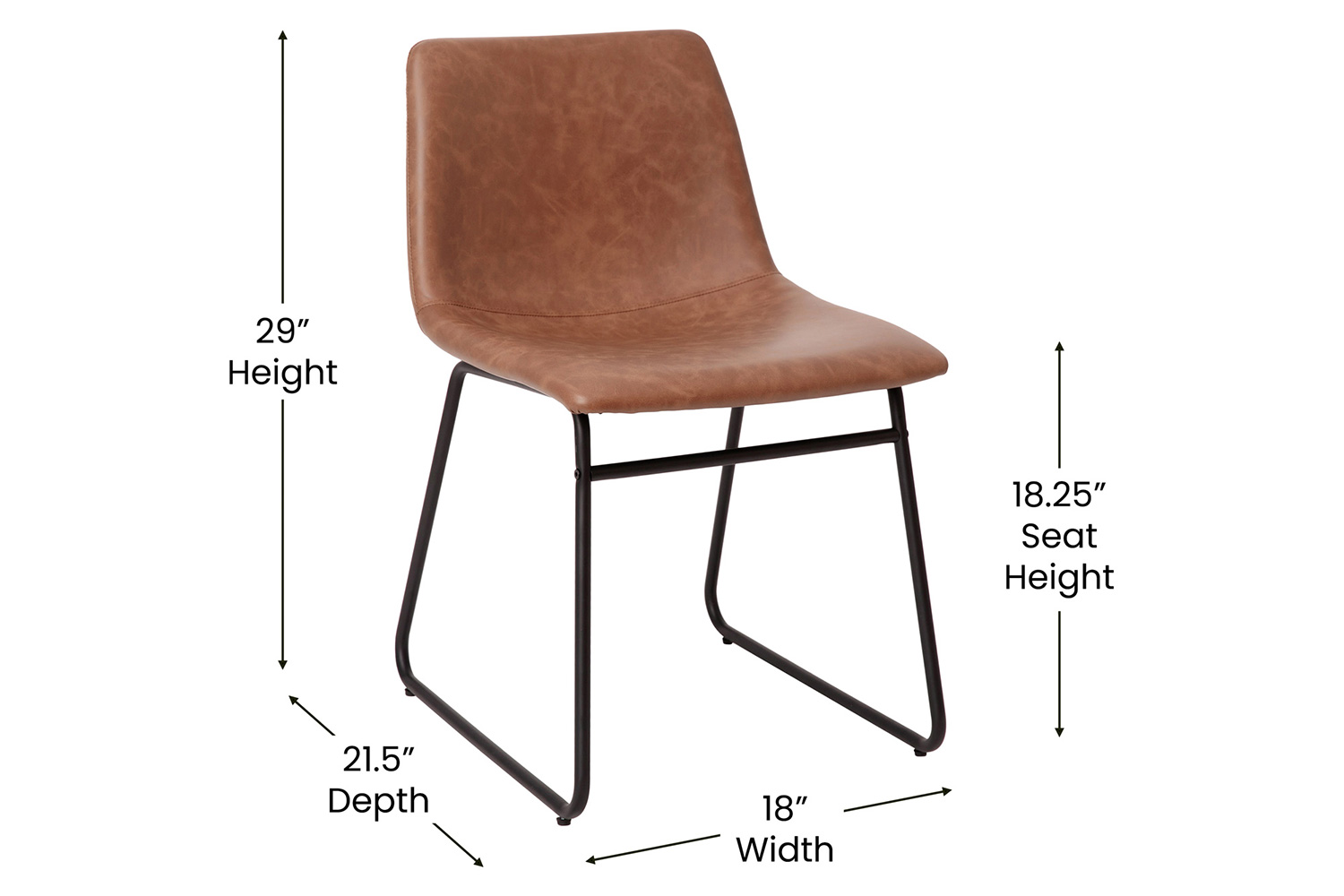 BLNK Butler LeatherSoft Table Height Dining Chair, Mid-Back Sled Base with Black Frame Set of 2 - Light Brown