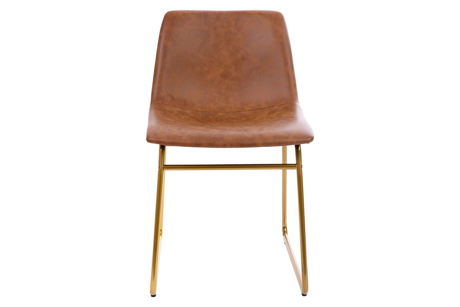 BLNK Butler LeatherSoft Table Height Dining Chair, Mid-Back Sled Base with Gold Frame Set of 2 - Light Brown