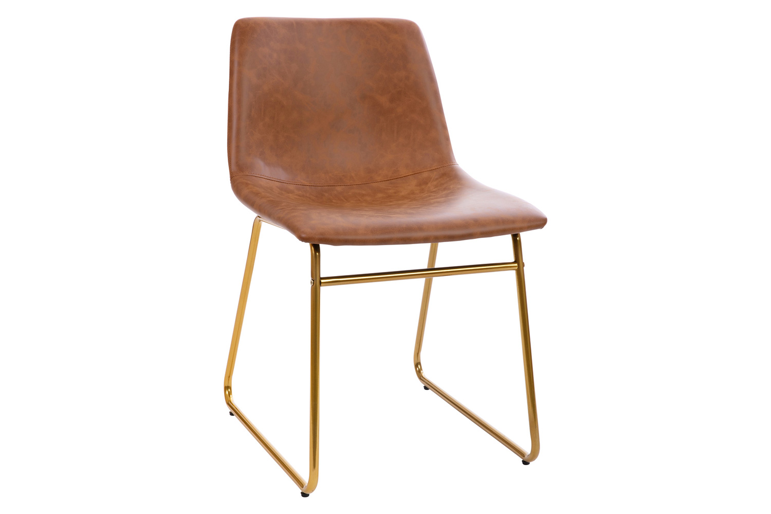 BLNK Butler LeatherSoft Table Height Dining Chair, Mid-Back Sled Base with Gold Frame Set of 2 - Light Brown