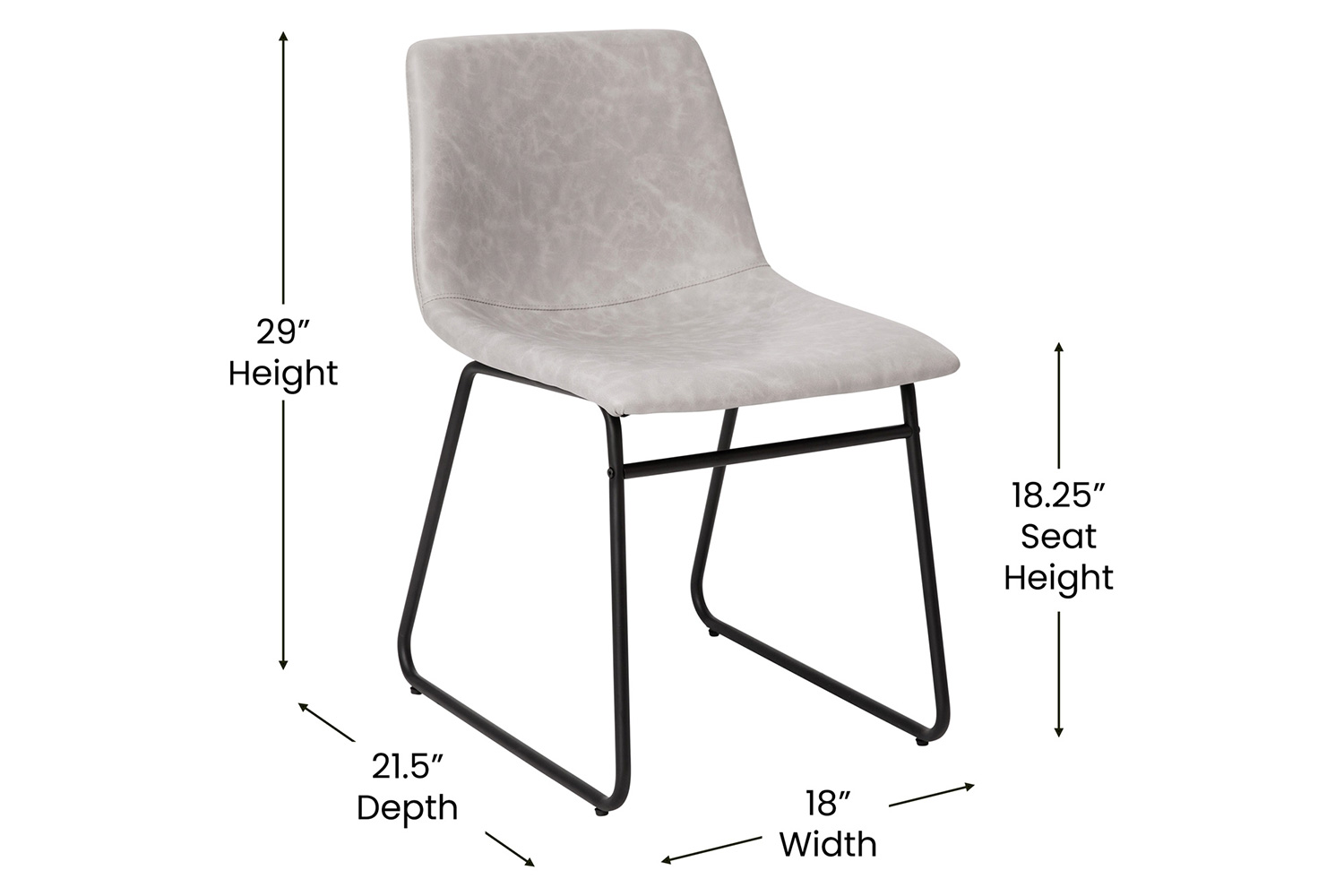 BLNK Butler LeatherSoft Table Height Dining Chair, Mid-Back Sled Base with Black Frame Set of 2 - Light Gray