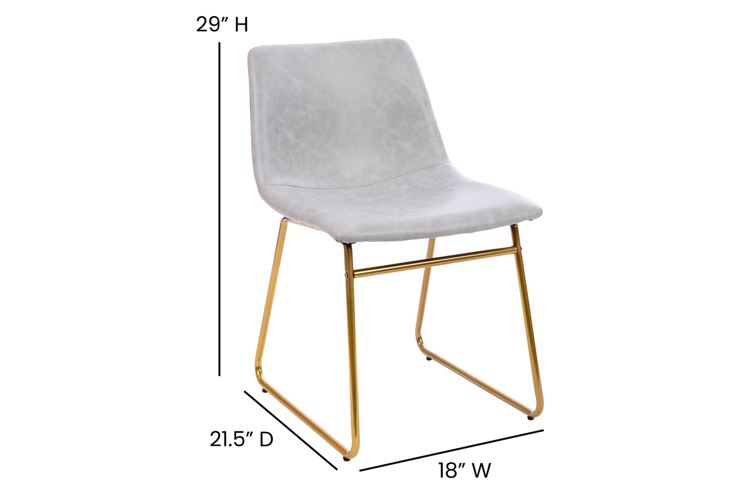 BLNK Butler LeatherSoft Table Height Dining Chair, Mid-Back Sled Base with Gold Frame Set of 2 - Light Gray