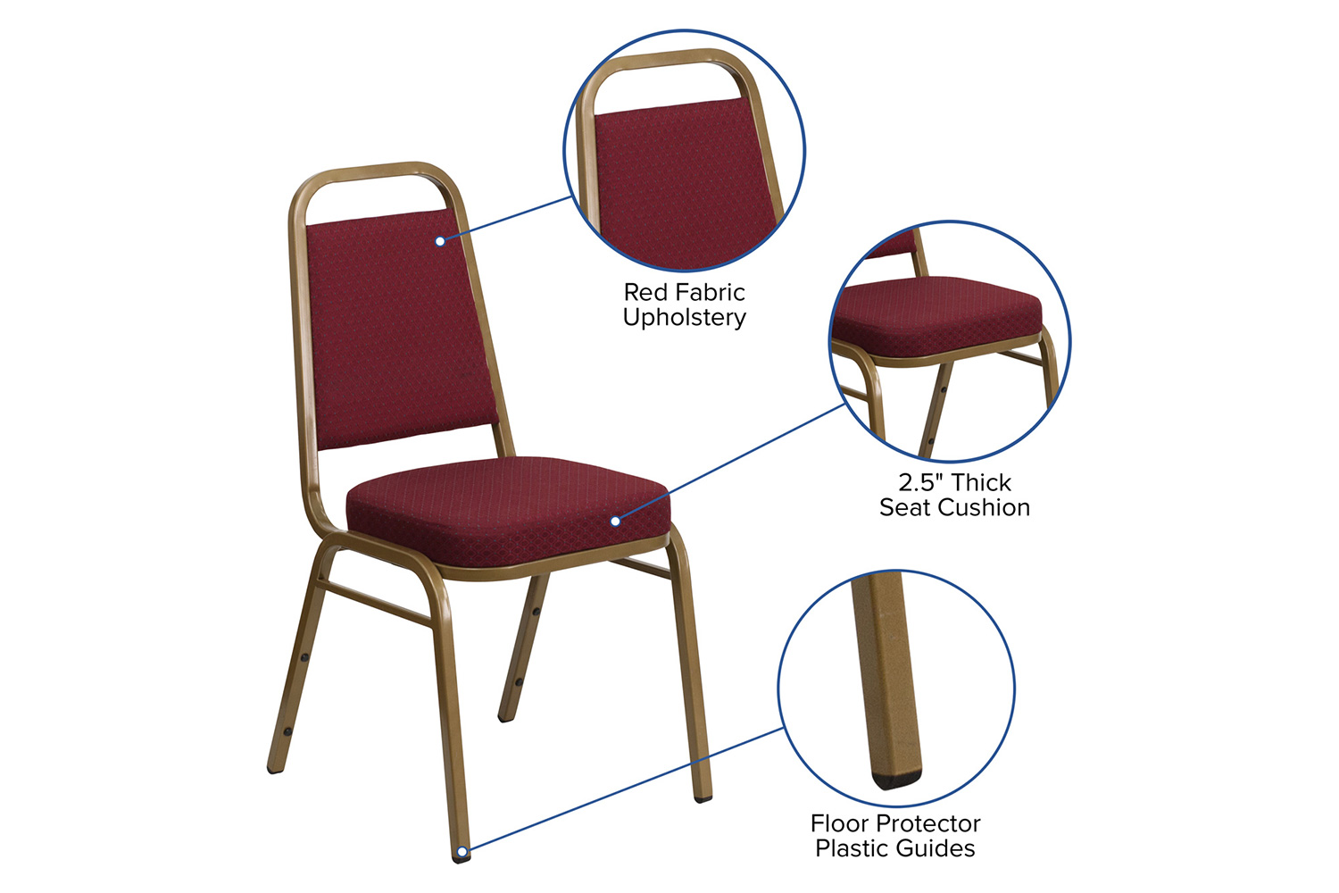 BLNK™ HERCULES Series Fabric Trapezoidal Back Stacking Banquet Chair with Gold Frame - Burgundy Patterned