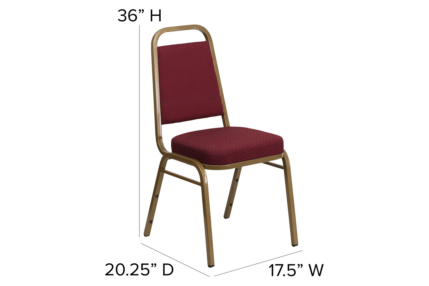 BLNK™ HERCULES Series Fabric Trapezoidal Back Stacking Banquet Chair with Gold Frame - Burgundy Patterned