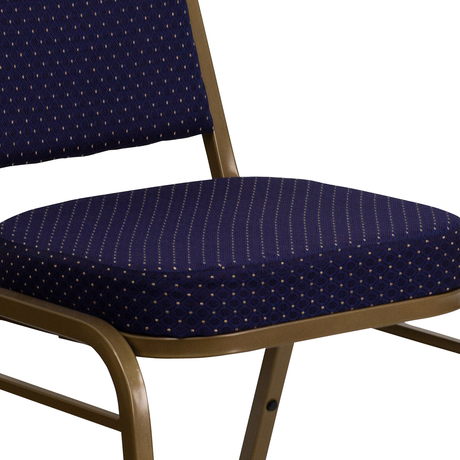 BLNK™ HERCULES Series Fabric Trapezoidal Back Stacking Banquet Chair with Gold Frame - Navy Patterned