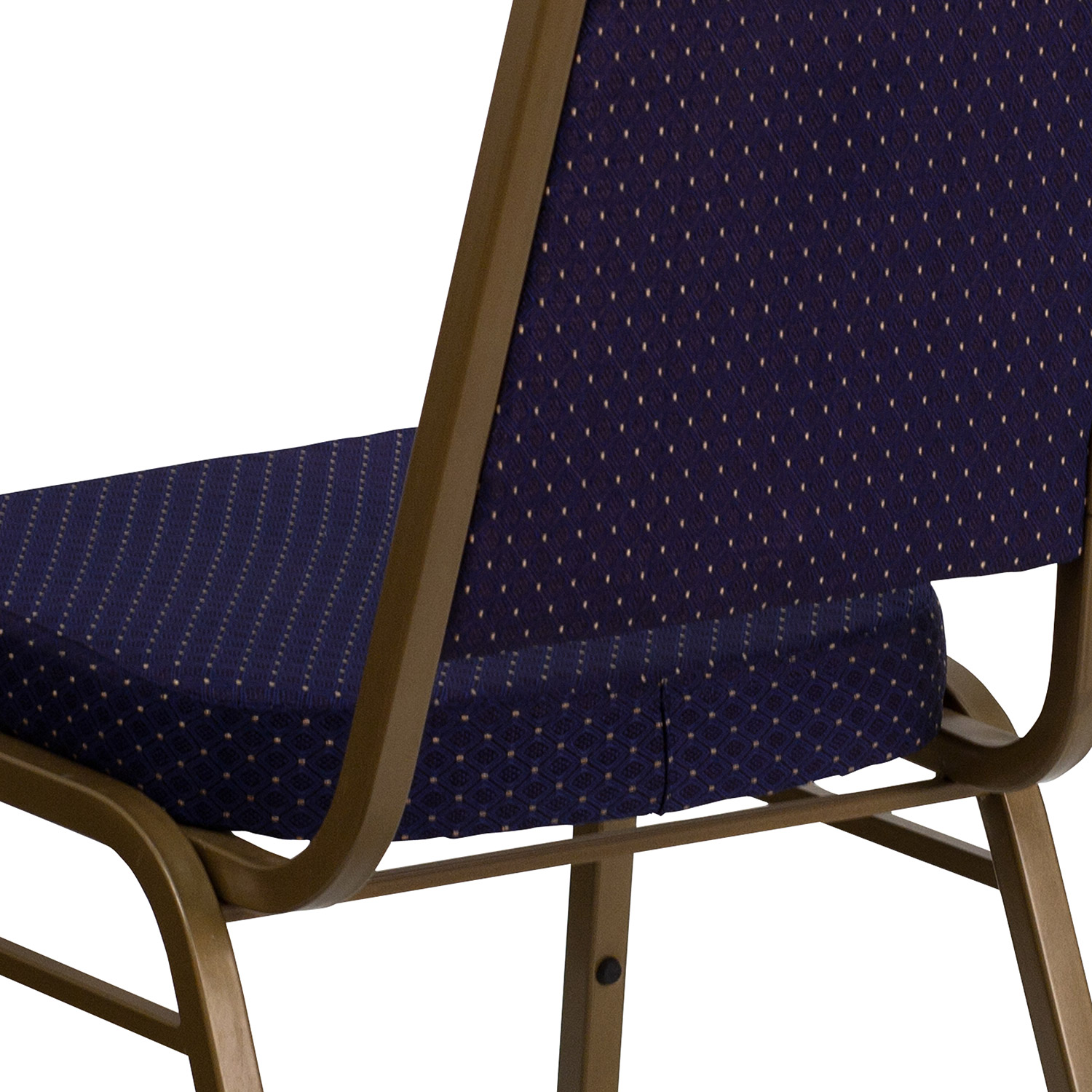 BLNK™ HERCULES Series Fabric Trapezoidal Back Stacking Banquet Chair with Gold Frame - Navy Patterned