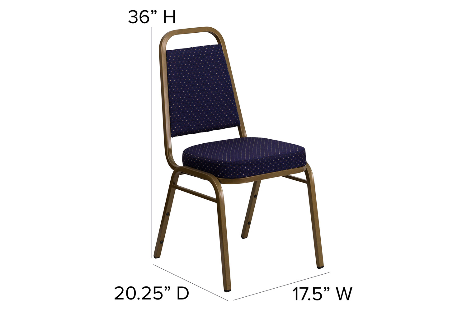 BLNK™ HERCULES Series Fabric Trapezoidal Back Stacking Banquet Chair with Gold Frame - Navy Patterned