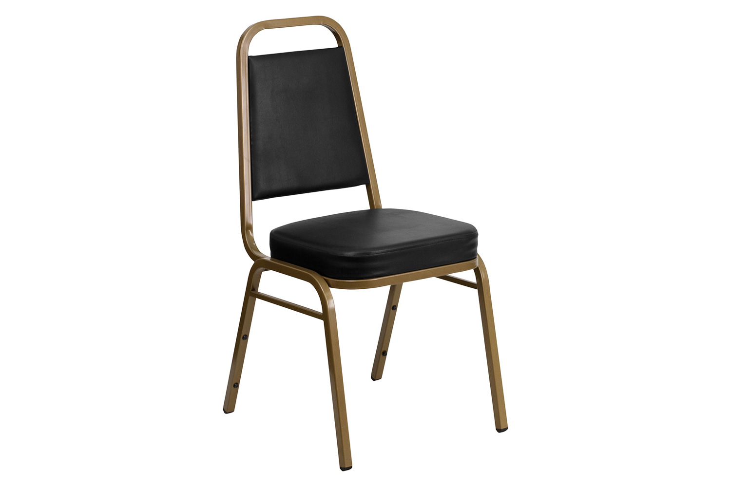 BLNK™ HERCULES Series Vinyl Trapezoidal Back Stacking Banquet Chair with Gold Frame - Black