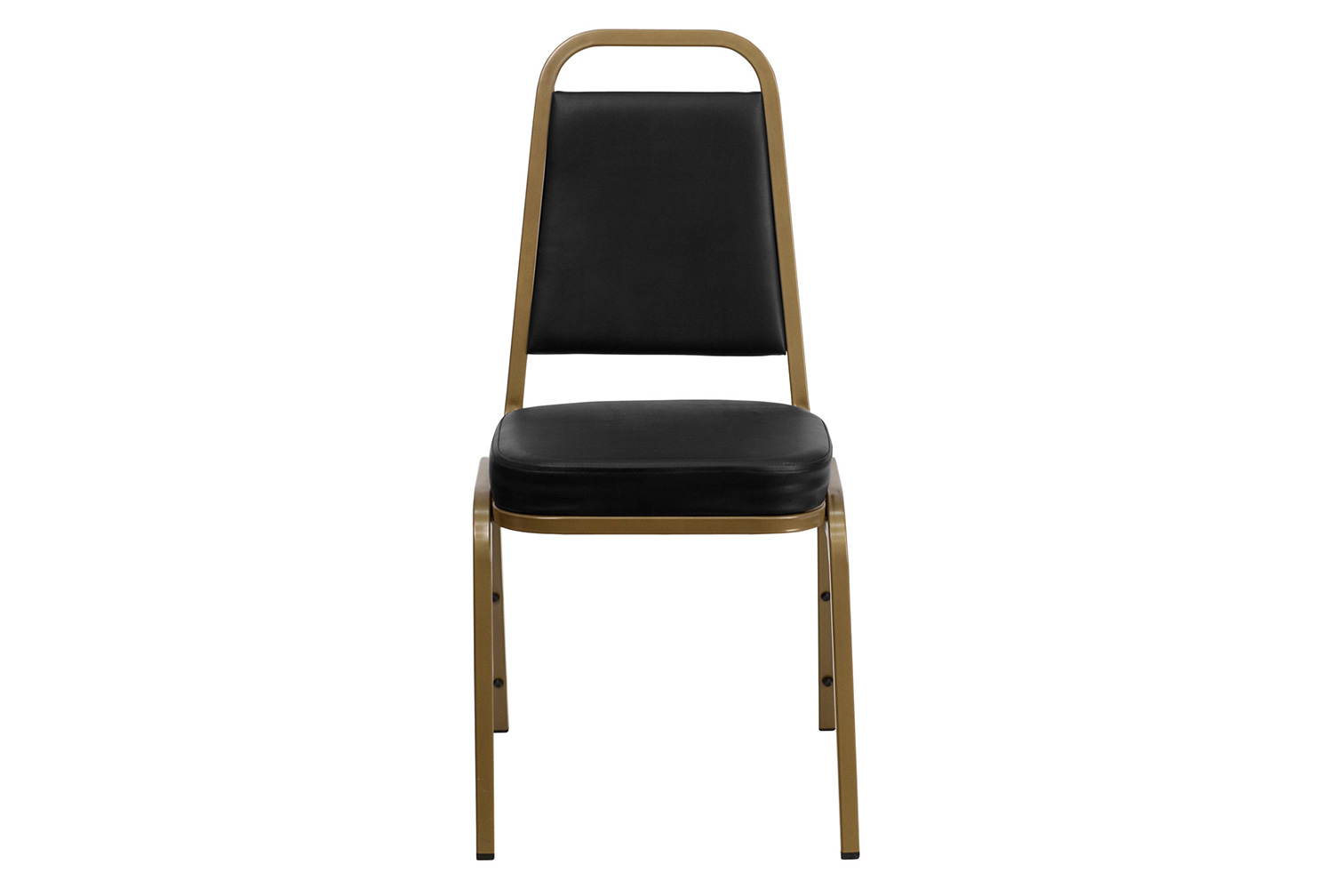 BLNK™ HERCULES Series Vinyl Trapezoidal Back Stacking Banquet Chair with Gold Frame - Black