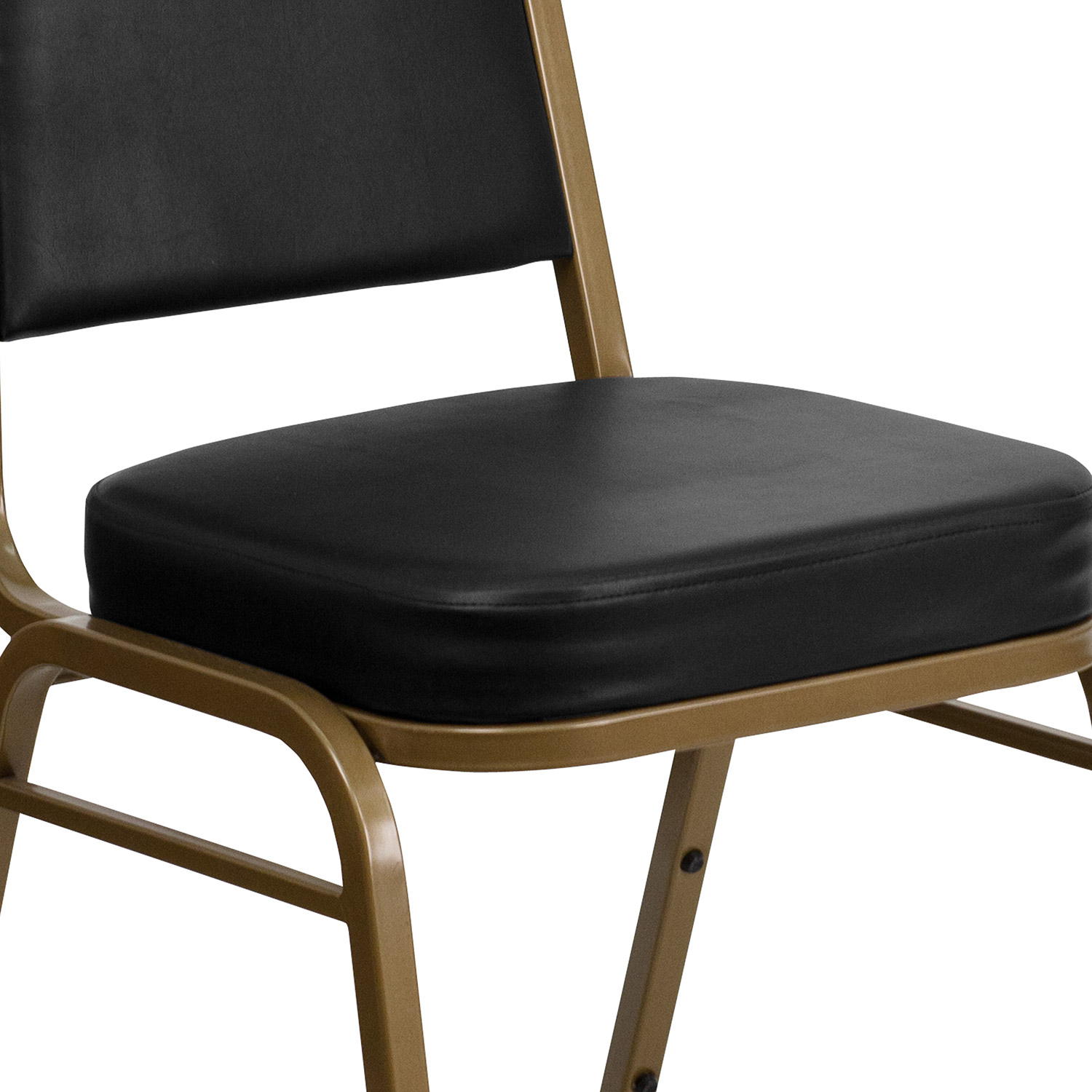 BLNK™ HERCULES Series Vinyl Trapezoidal Back Stacking Banquet Chair with Gold Frame - Black