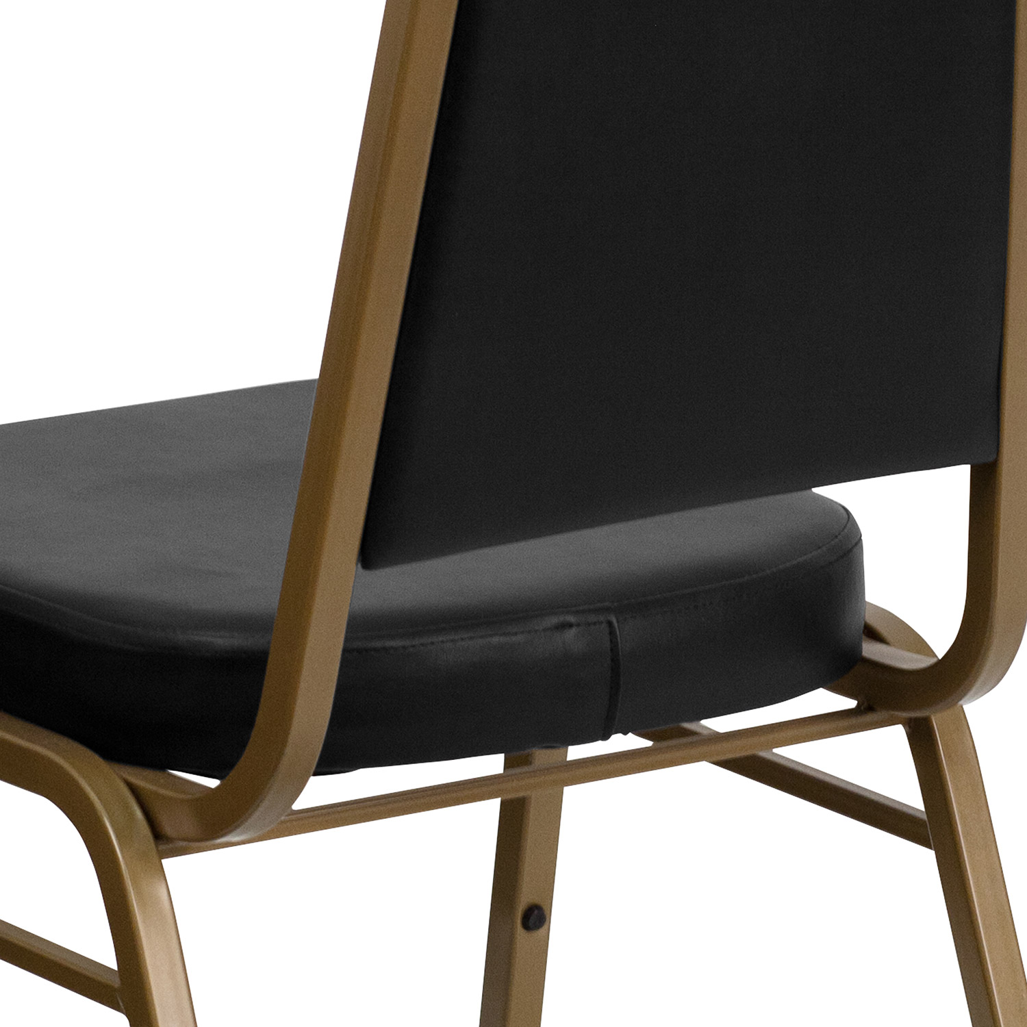 BLNK™ HERCULES Series Vinyl Trapezoidal Back Stacking Banquet Chair with Gold Frame - Black