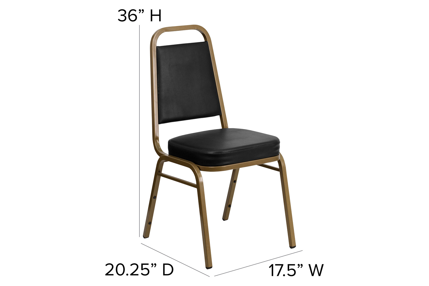 BLNK™ HERCULES Series Vinyl Trapezoidal Back Stacking Banquet Chair with Gold Frame - Black