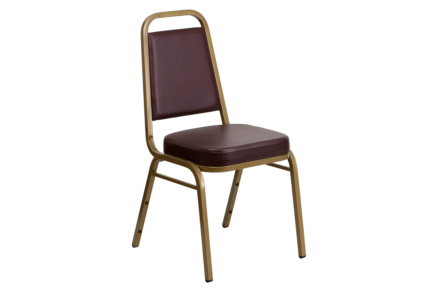 BLNK™ HERCULES Series Vinyl Trapezoidal Back Stacking Banquet Chair with Gold Frame - Brown