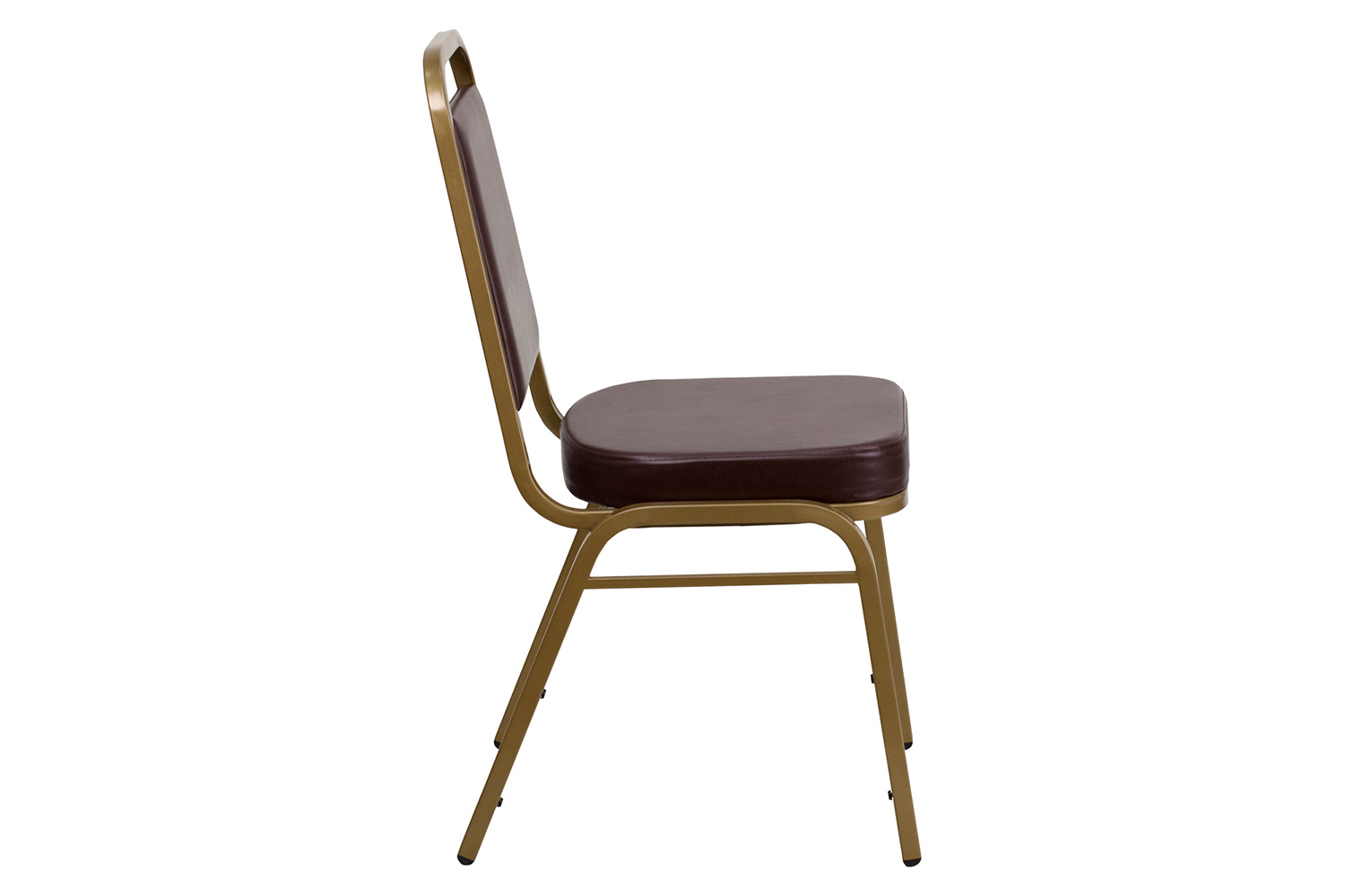 BLNK™ HERCULES Series Vinyl Trapezoidal Back Stacking Banquet Chair with Gold Frame - Brown