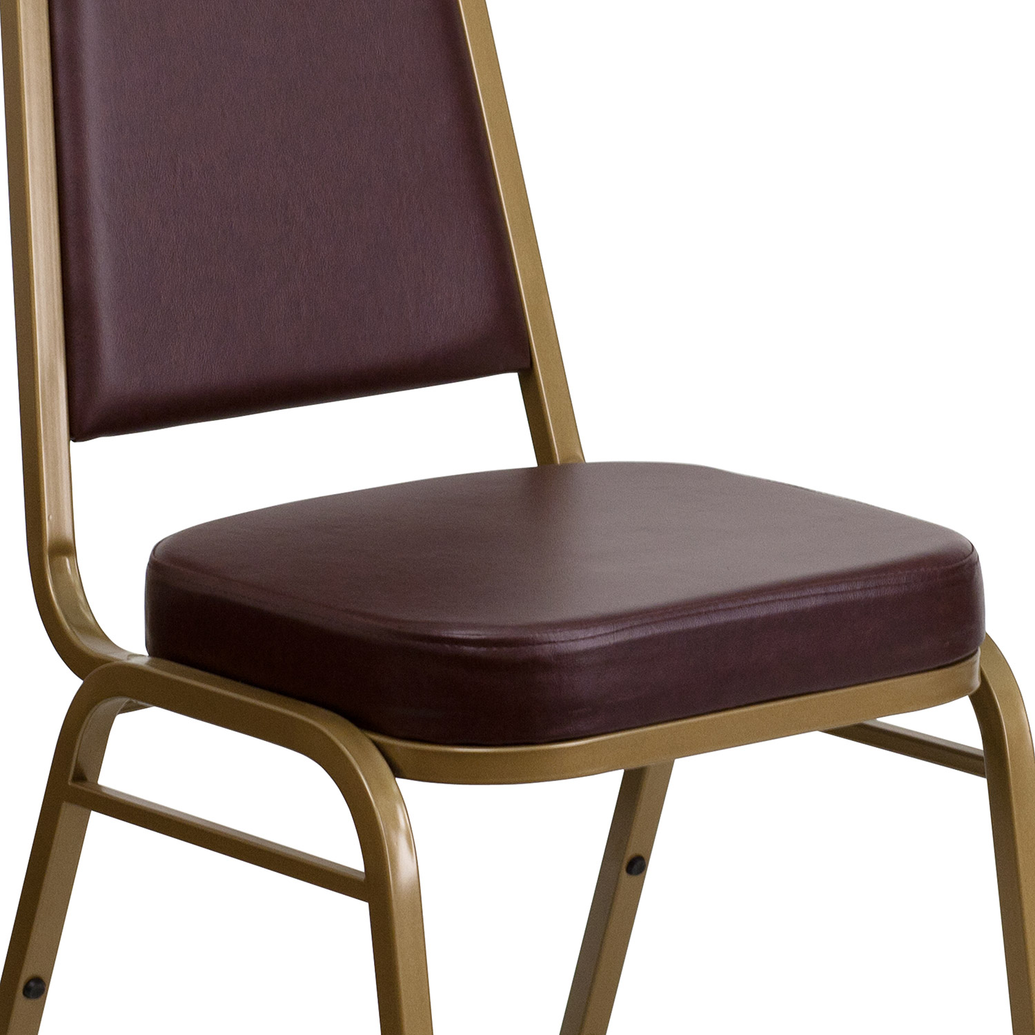 BLNK™ HERCULES Series Vinyl Trapezoidal Back Stacking Banquet Chair with Gold Frame - Brown