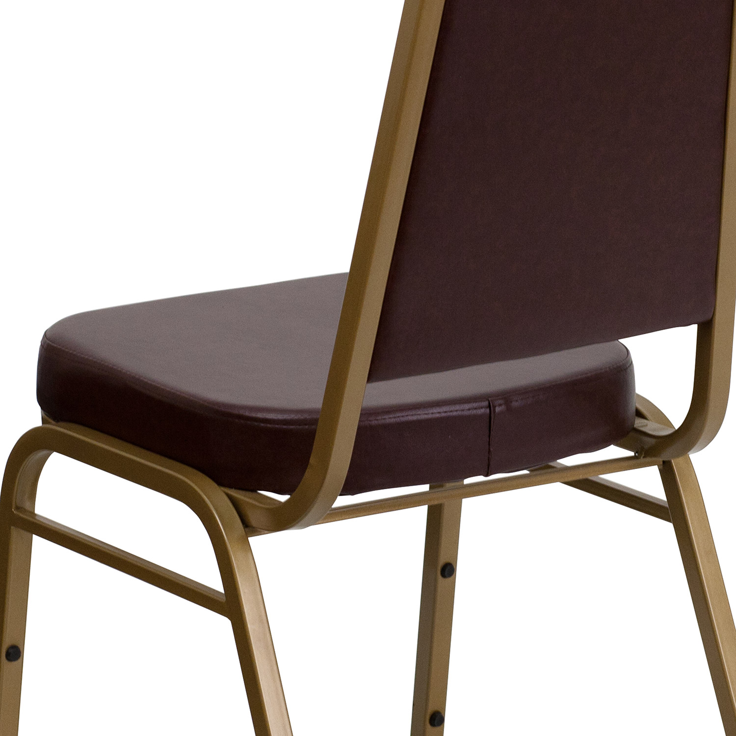 BLNK™ HERCULES Series Vinyl Trapezoidal Back Stacking Banquet Chair with Gold Frame - Brown