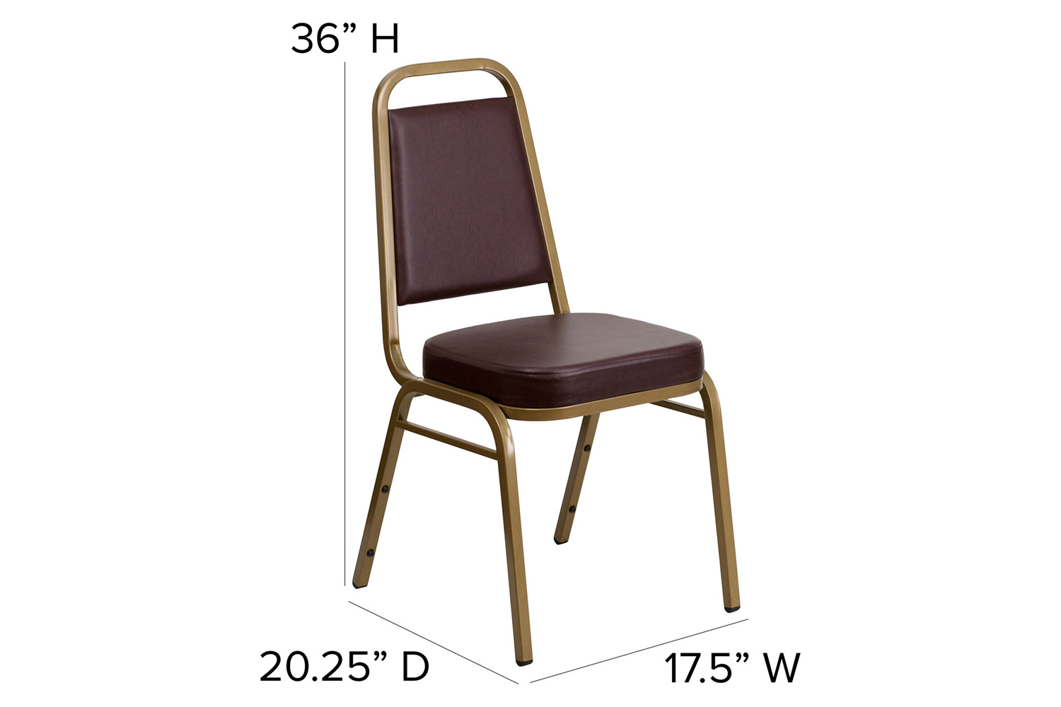 BLNK™ HERCULES Series Vinyl Trapezoidal Back Stacking Banquet Chair with Gold Frame - Brown