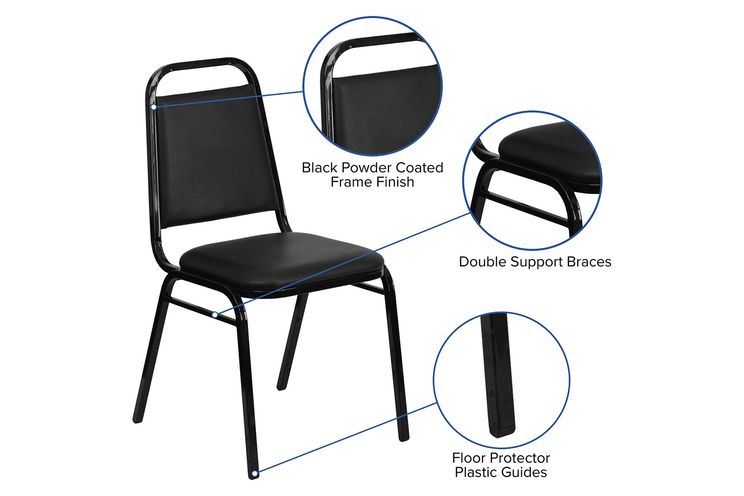 BLNK™ HERCULES Series Vinyl Trapezoidal Back Stacking Banquet Chair - Black, 34"H