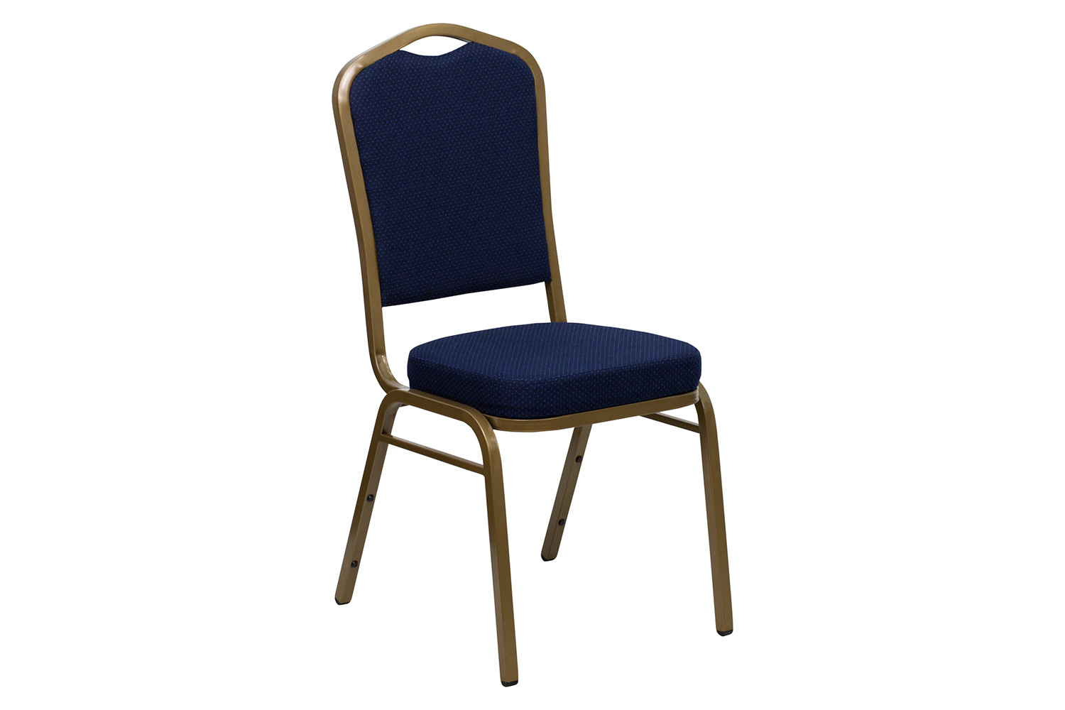 BLNK™ HERCULES Series Fabric Crown Back Stacking Banquet Chair with Gold Frame - Navy Blue Patterned