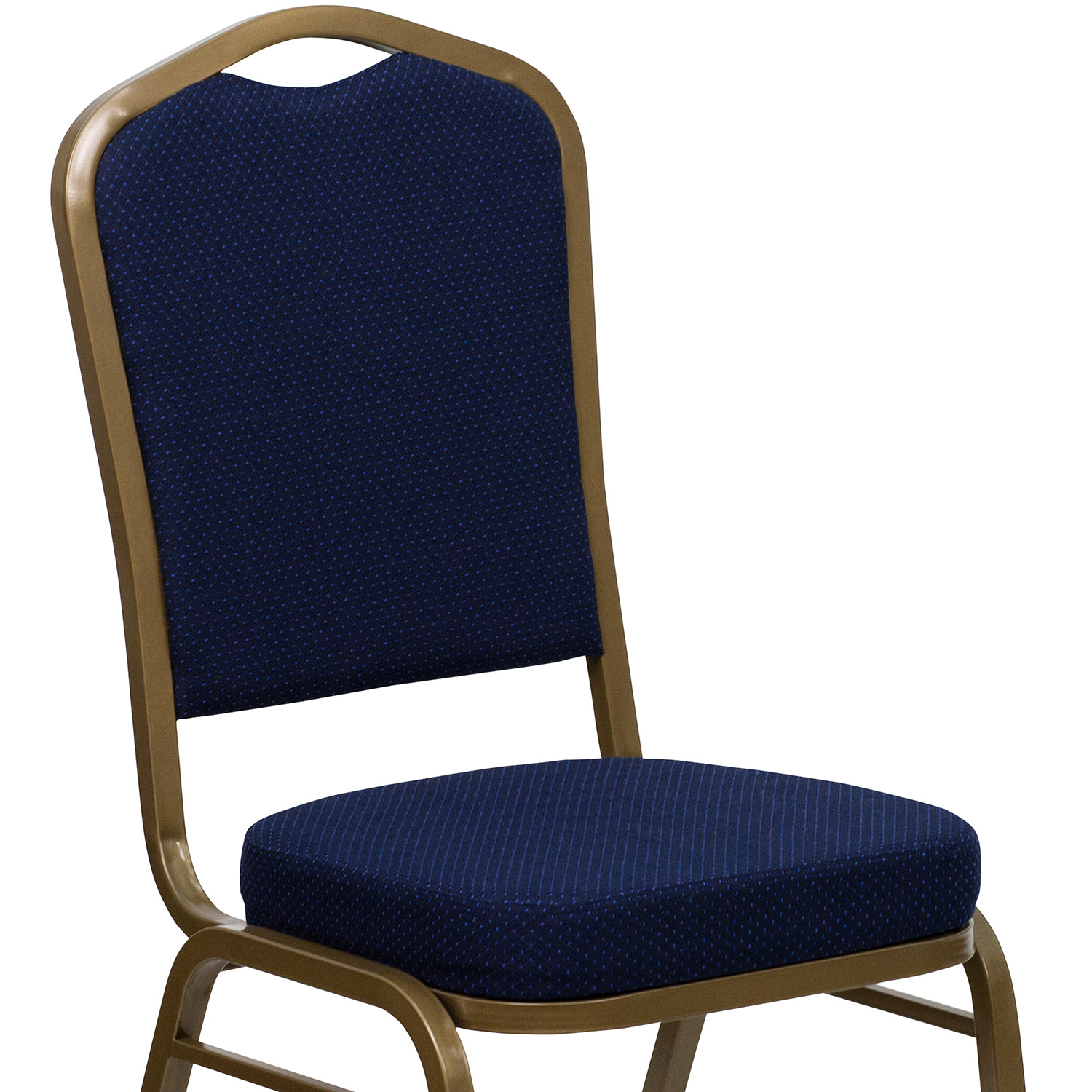 BLNK™ HERCULES Series Fabric Crown Back Stacking Banquet Chair with Gold Frame - Navy Blue Patterned