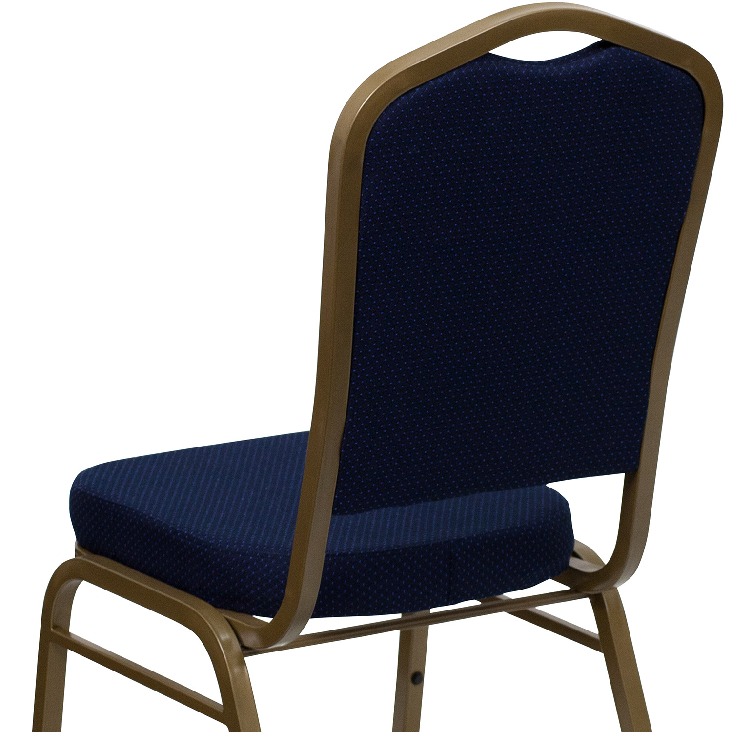 BLNK™ HERCULES Series Fabric Crown Back Stacking Banquet Chair with Gold Frame - Navy Blue Patterned