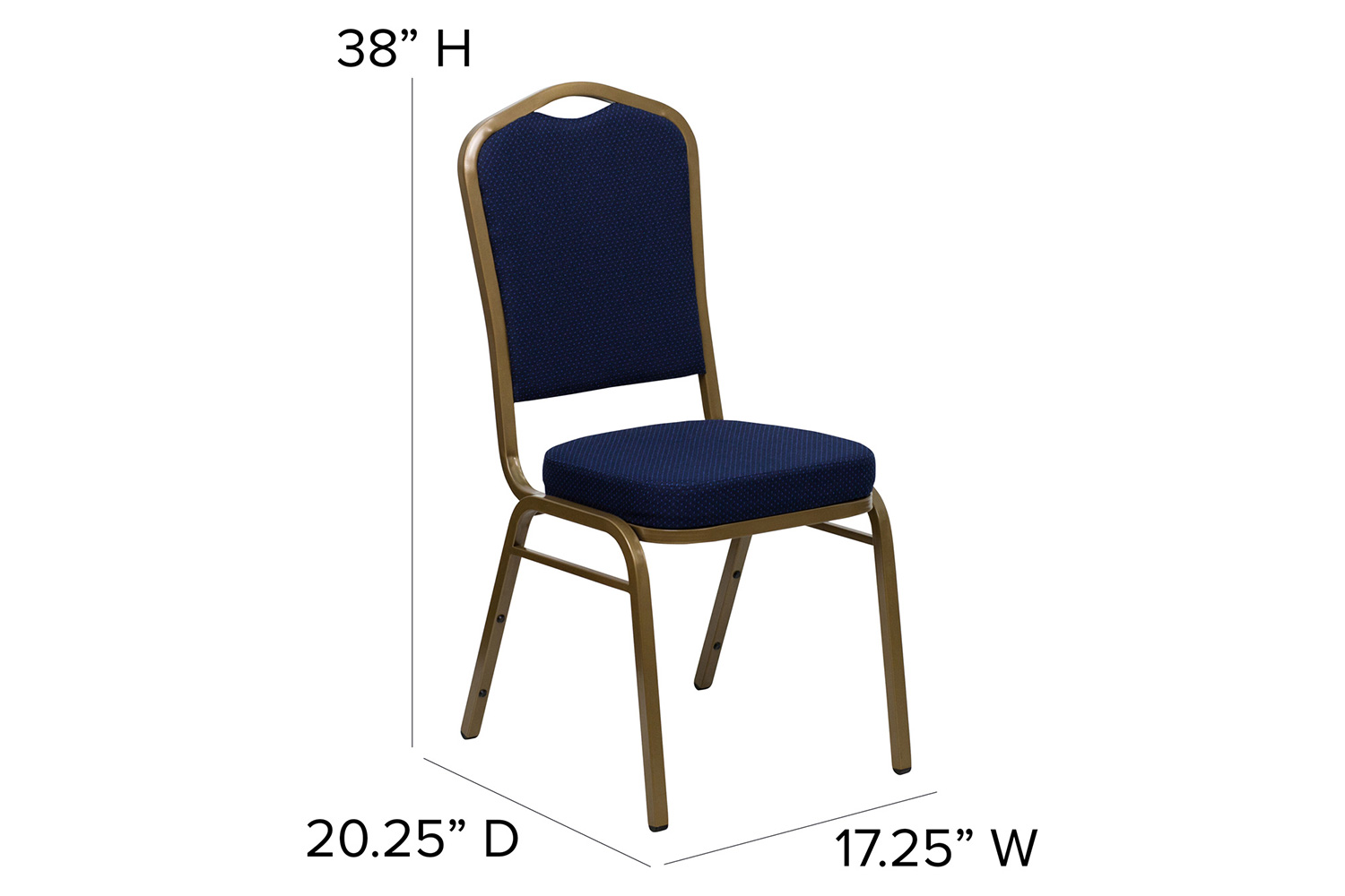 BLNK™ HERCULES Series Fabric Crown Back Stacking Banquet Chair with Gold Frame - Navy Blue Patterned