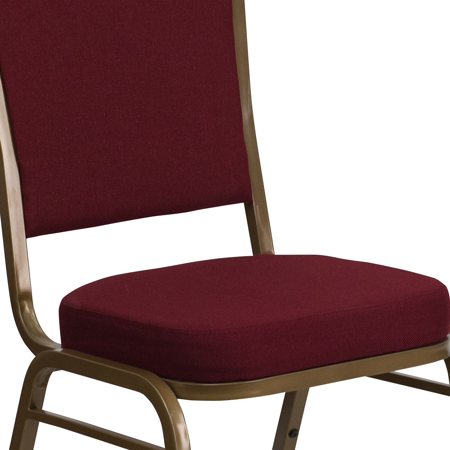 BLNK™ HERCULES Series Fabric Crown Back Stacking Banquet Chair with Gold Frame - Burgundy