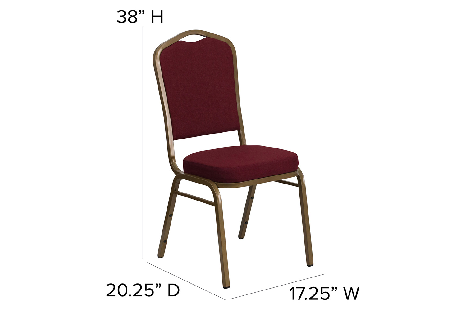 BLNK™ HERCULES Series Fabric Crown Back Stacking Banquet Chair with Gold Frame - Burgundy