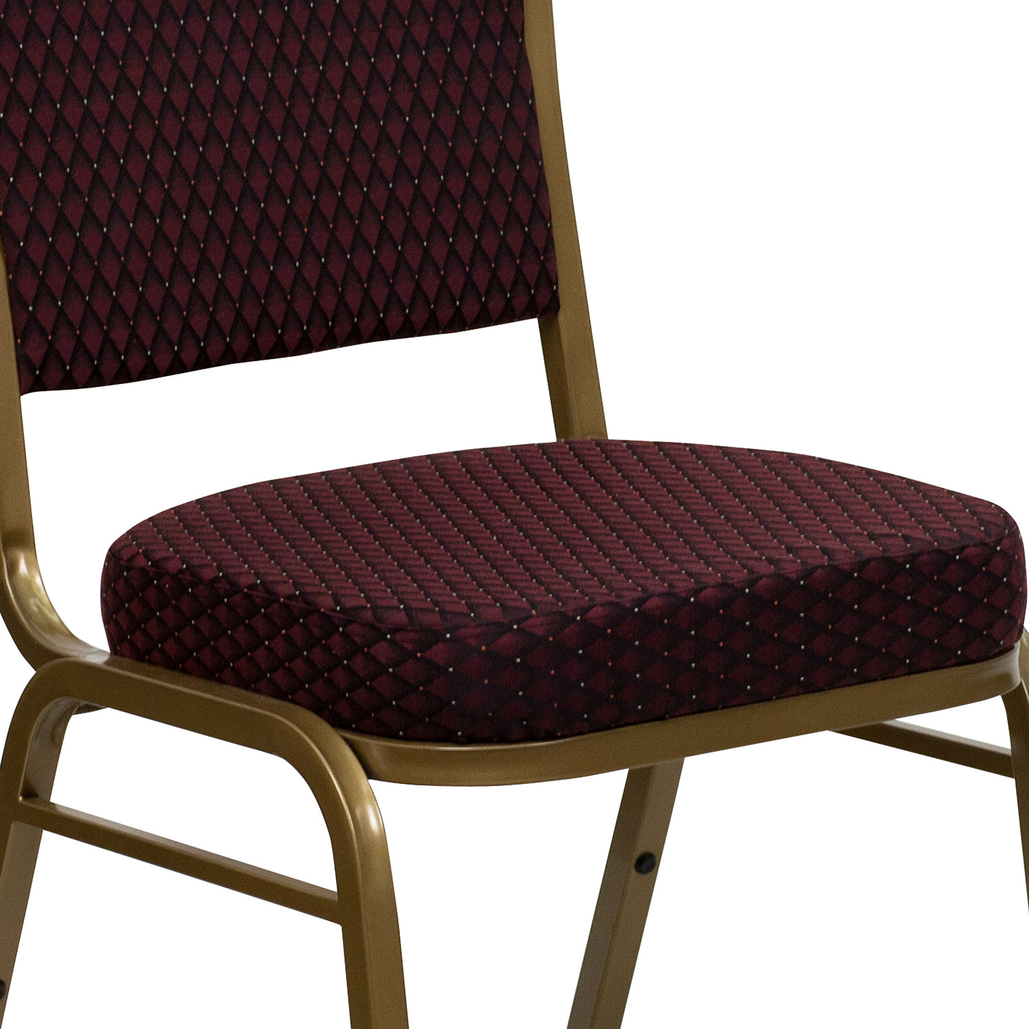 BLNK™ HERCULES Series Fabric Crown Back Stacking Banquet Chair with Gold Frame - Burgundy Patterned