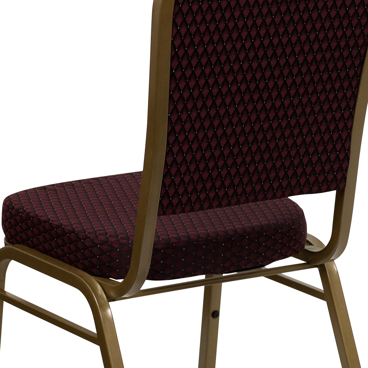 BLNK™ HERCULES Series Fabric Crown Back Stacking Banquet Chair with Gold Frame - Burgundy Patterned