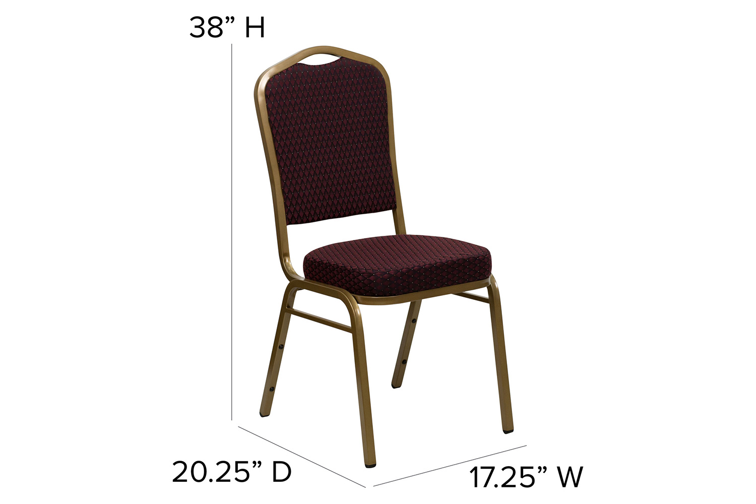 BLNK™ HERCULES Series Fabric Crown Back Stacking Banquet Chair with Gold Frame - Burgundy Patterned