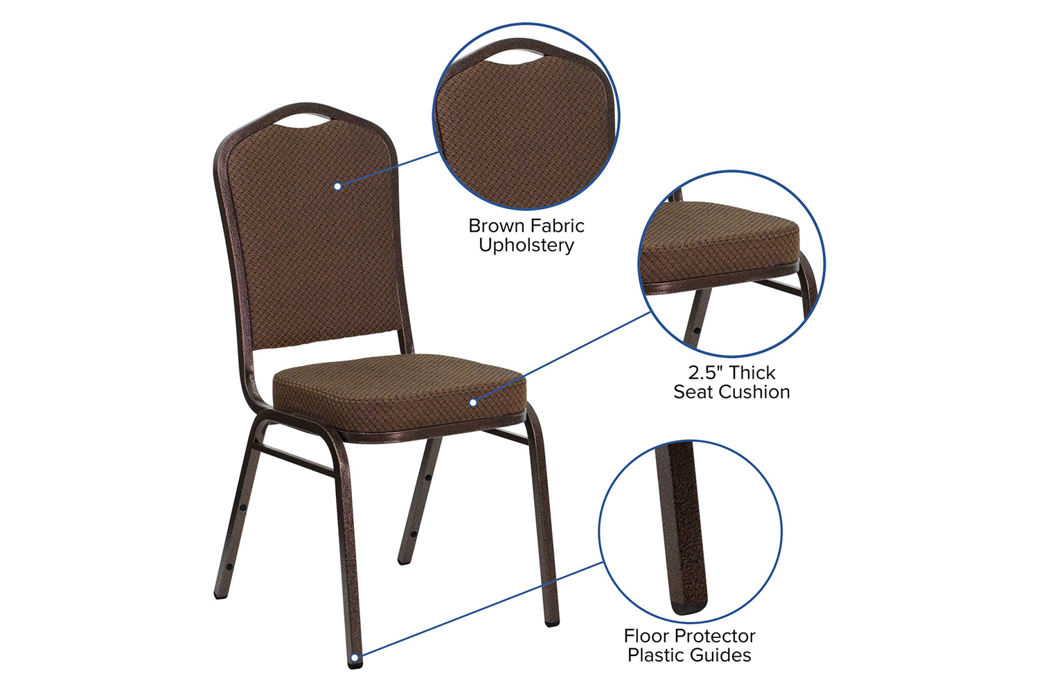 BLNK™ HERCULES Series Fabric Crown Back Stacking Banquet Chair with Copper Vein Frame - Brown Patterned