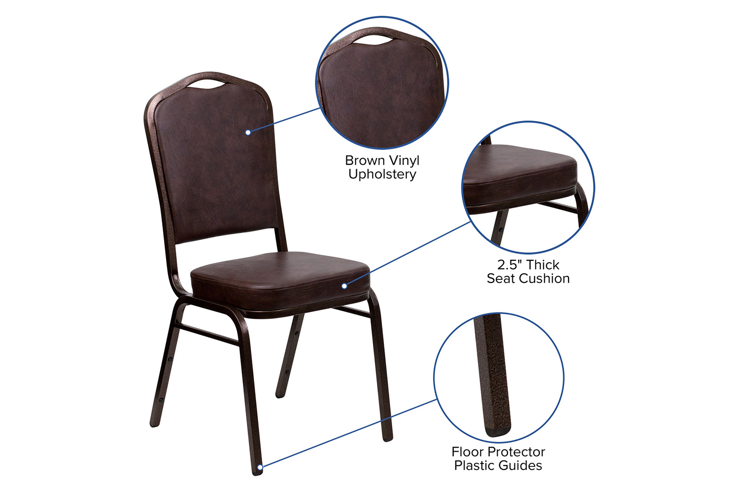 BLNK HERCULES Series Vinyl Crown Back Stacking Banquet Chair with Copper Vein Frame - Brown