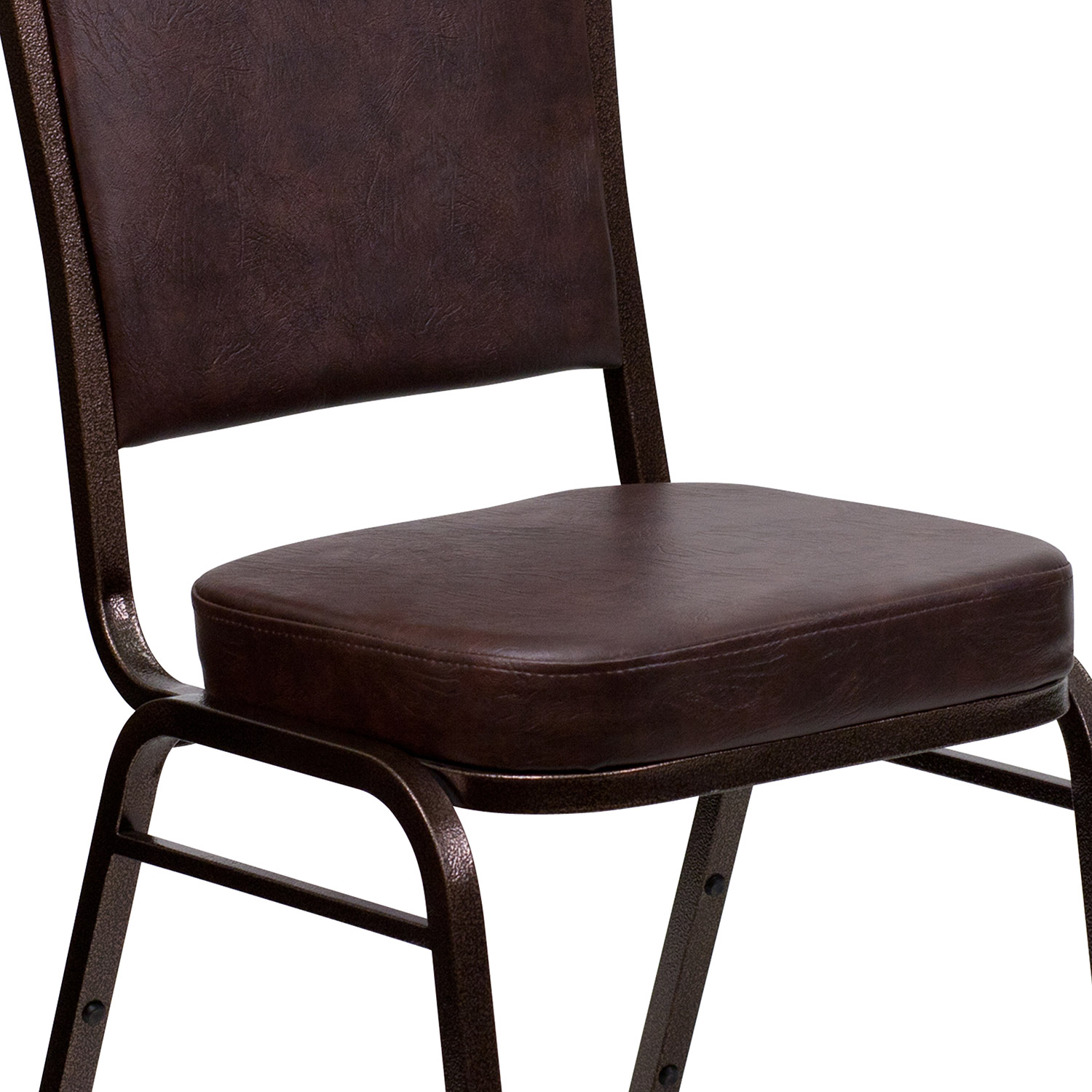 BLNK HERCULES Series Vinyl Crown Back Stacking Banquet Chair with Copper Vein Frame - Brown