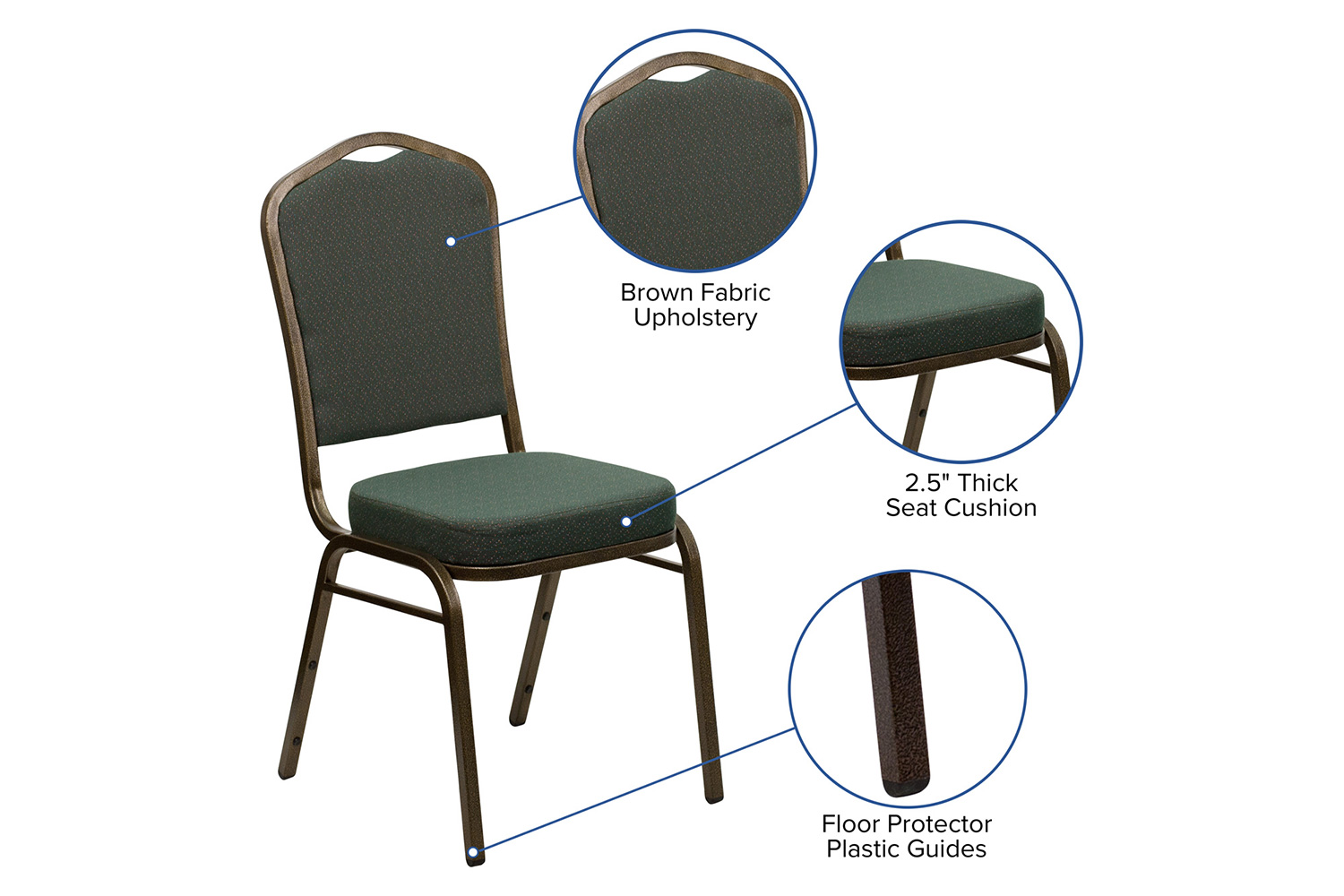 BLNK™ HERCULES Series Fabric Crown Back Stacking Banquet Chair with Gold Vein Frame - Green Patterned