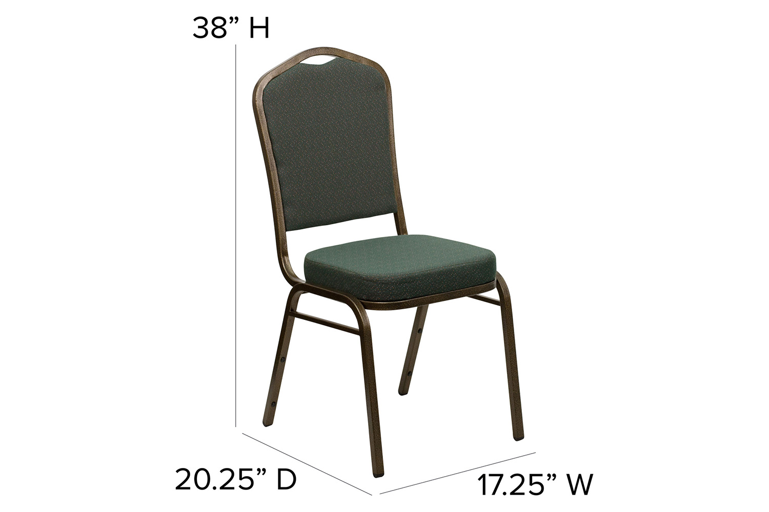 BLNK™ HERCULES Series Fabric Crown Back Stacking Banquet Chair with Gold Vein Frame - Green Patterned