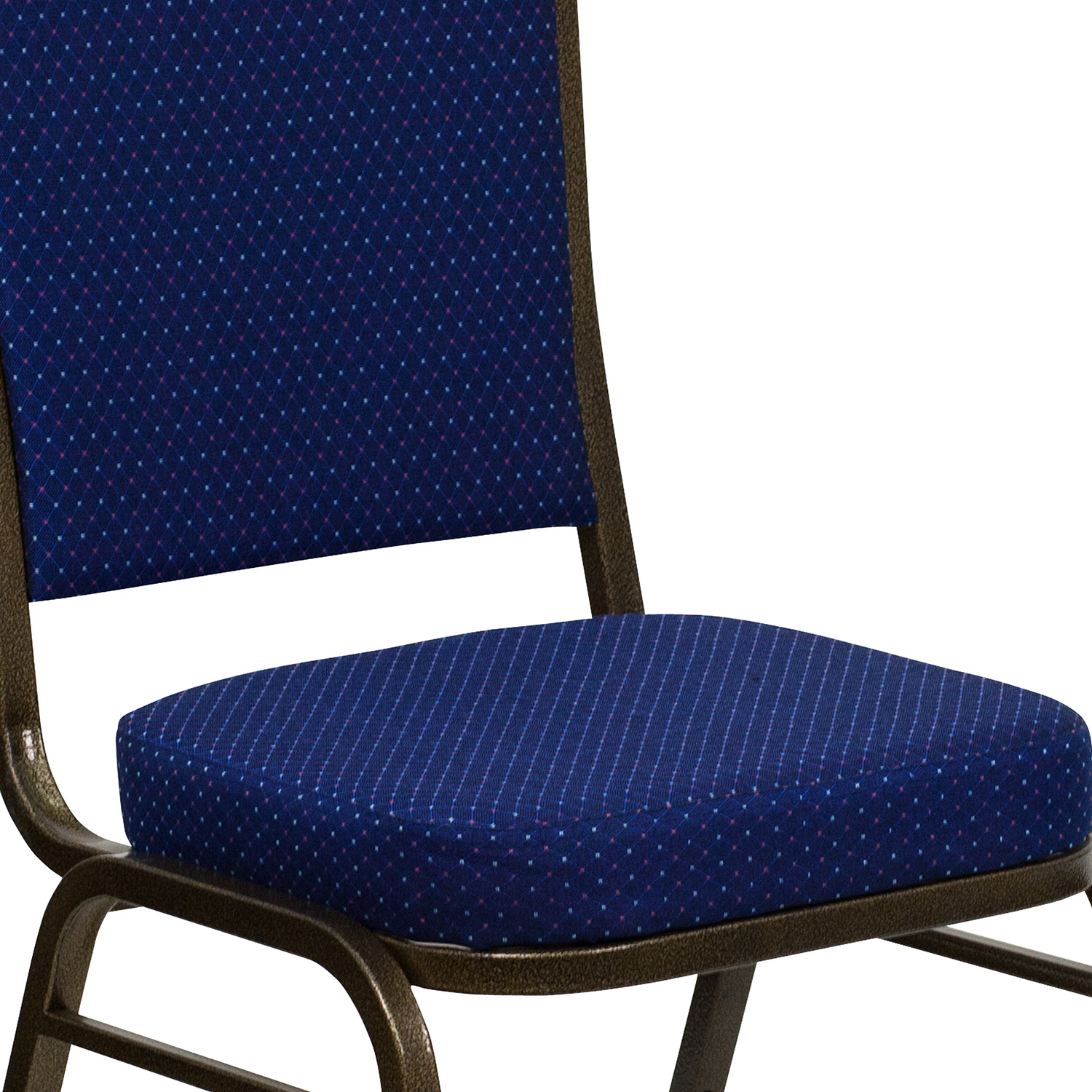 BLNK™ HERCULES Series Fabric Crown Back Stacking Banquet Chair with Gold Vein Frame - Navy Blue Patterned