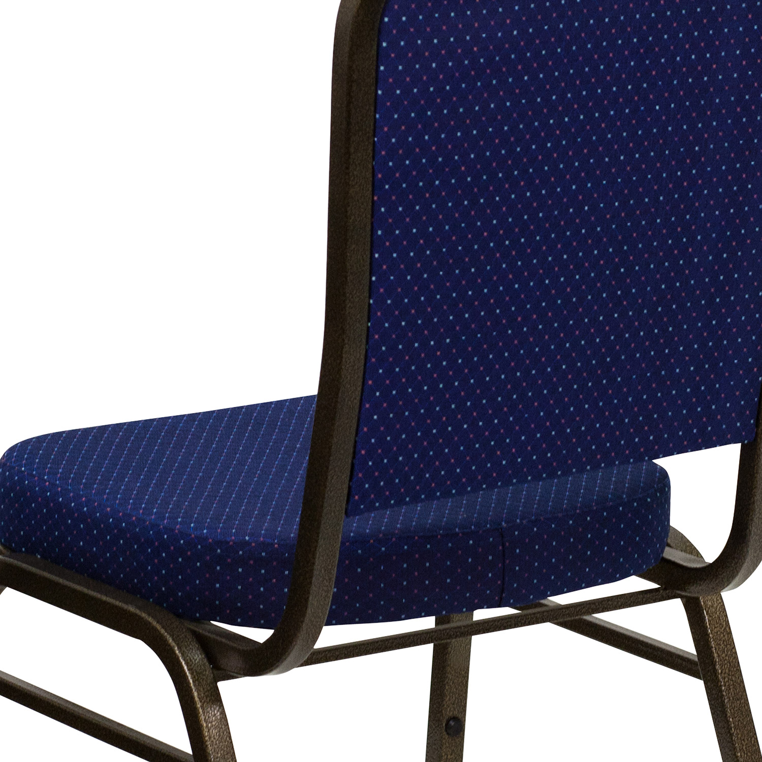 BLNK™ HERCULES Series Fabric Crown Back Stacking Banquet Chair with Gold Vein Frame - Navy Blue Patterned