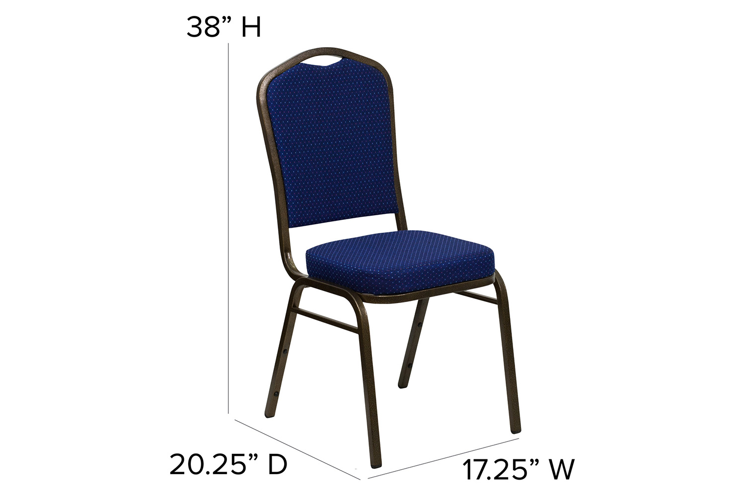 BLNK™ HERCULES Series Fabric Crown Back Stacking Banquet Chair with Gold Vein Frame - Navy Blue Patterned