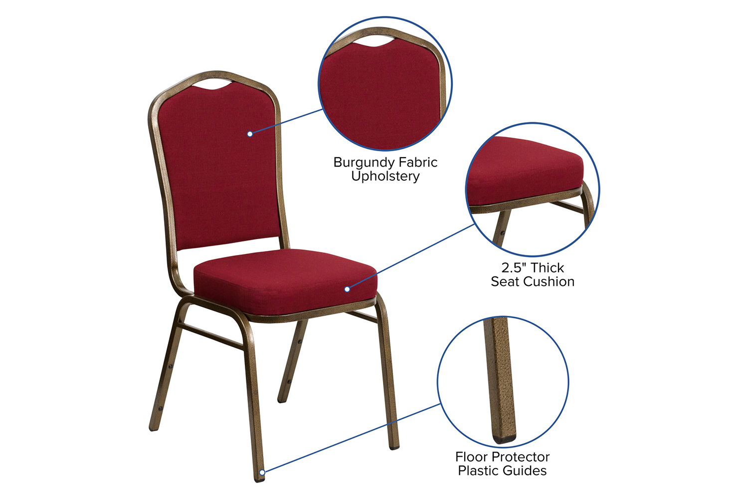 BLNK™ HERCULES Series Fabric Crown Back Stacking Banquet Chair with Gold Vein Frame - Burgundy