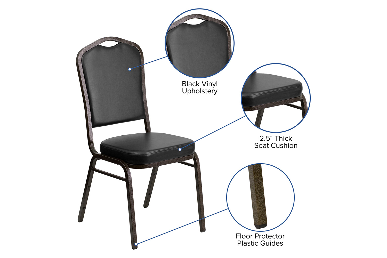 BLNK - HERCULES Series Vinyl Crown Back Stacking Banquet Chair with Gold Vein Frame