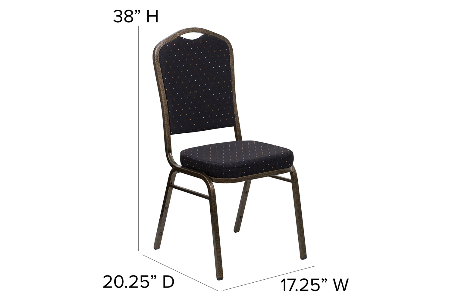 BLNK™ HERCULES Series Fabric Crown Back Stacking Banquet Chair with Gold Vein Frame - Black Patterned