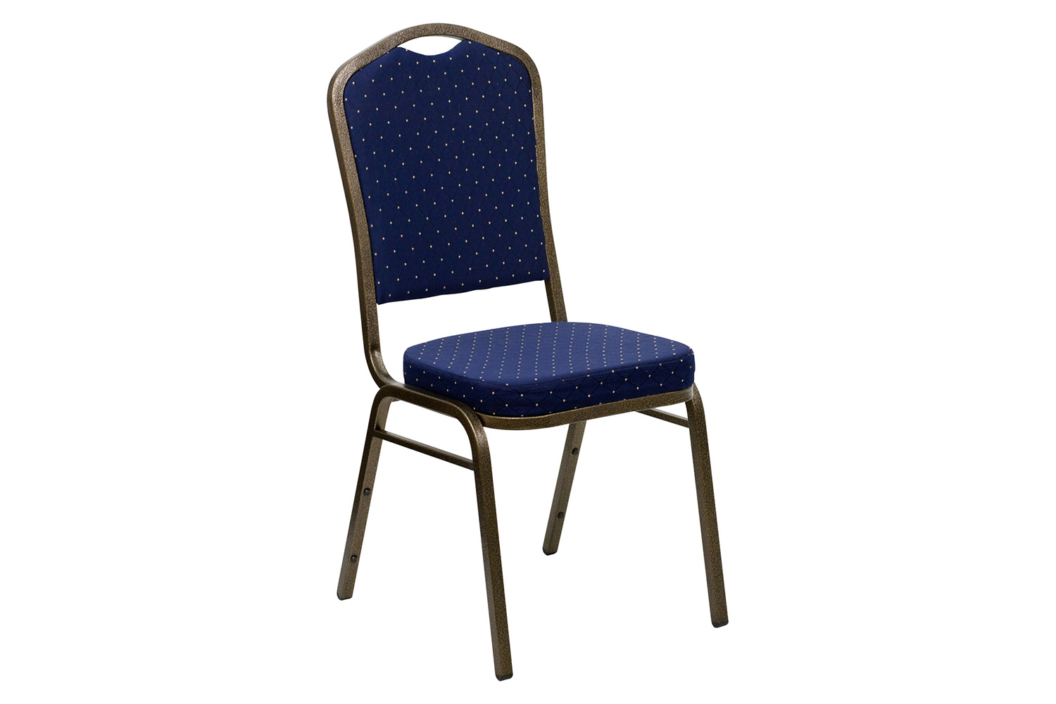 BLNK™ HERCULES Series Fabric Crown Back Stacking Banquet Chair with Gold Vein Frame - Navy Blue Dot Patterned